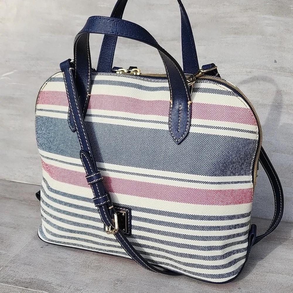 Dooney & Bourke Westerly Navy and Pink Striped Satchel Bag